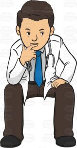 a Doctor sitting down looking confused