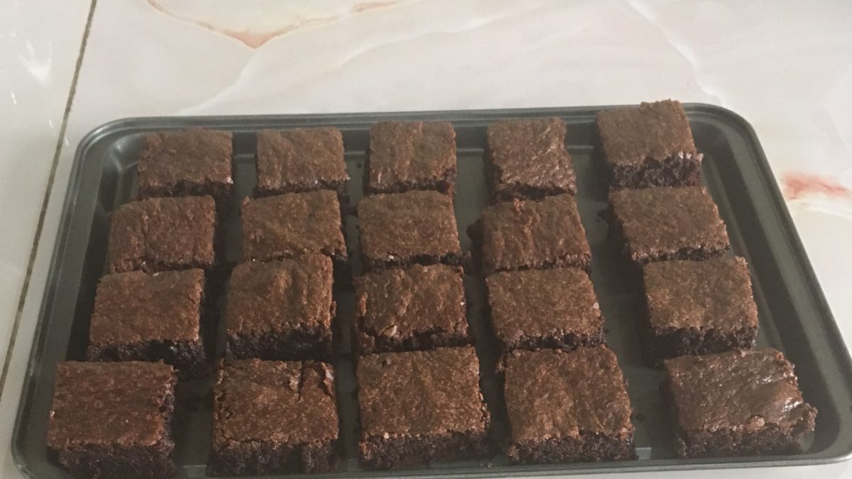 A pan of brownies