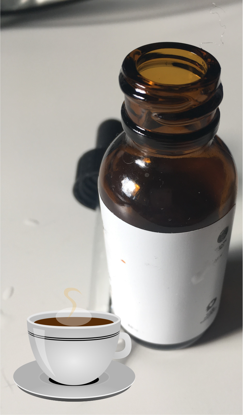 CBD Oil and coffee, stopper, coffee